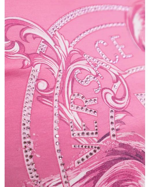 Versace Jeans Couture Pink Embellished Graphic T-Shirt Dress