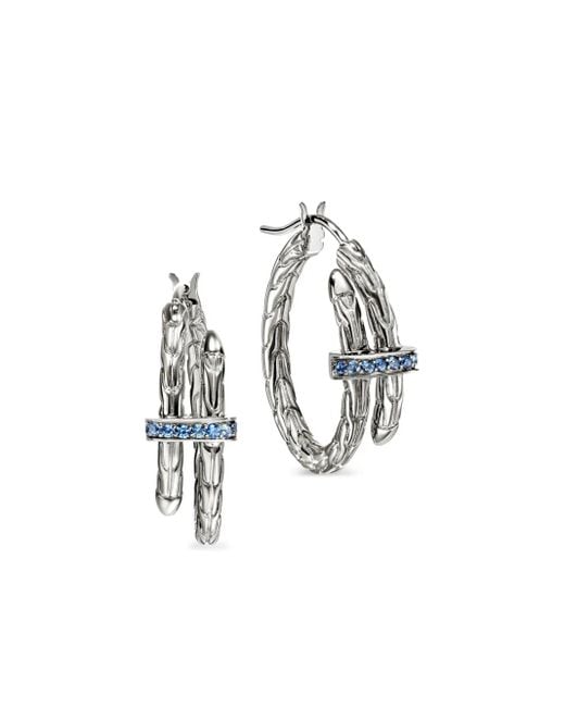 John Hardy White Sterling Spear Sapphire Hoop Earrings