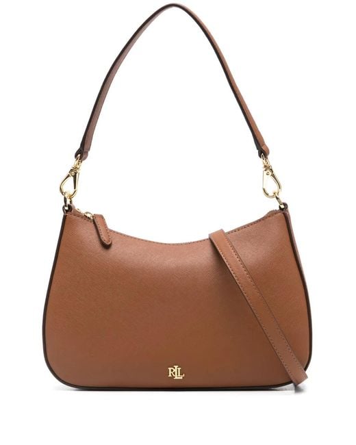 Ralph Lauren Brown Textured Leather Top-Handle Tote