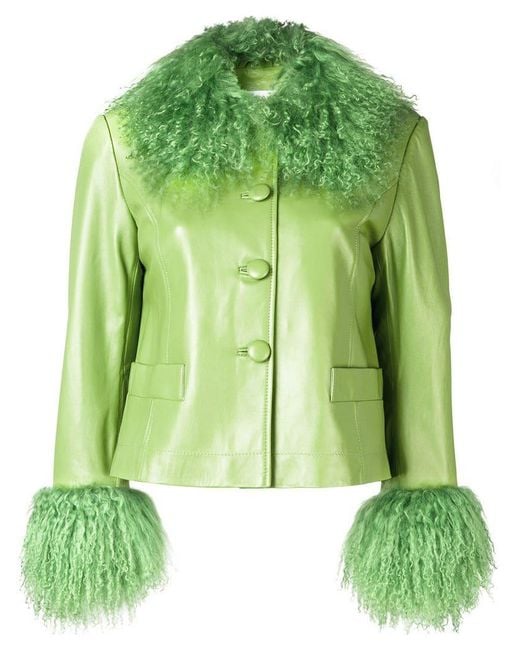 Saks Potts Green Lamb Fur Trim Jacket