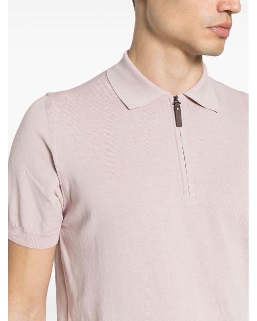 Canali Fijngebreid Poloshirt in het Pink voor heren