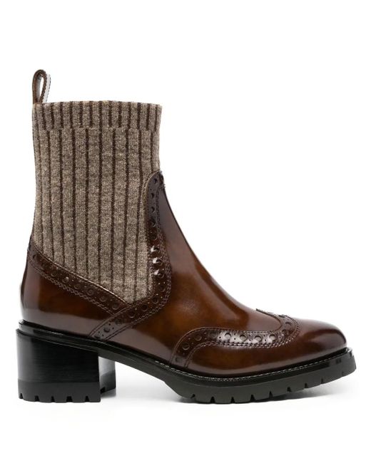 Santoni Brown Sock-Style Ankle Boots