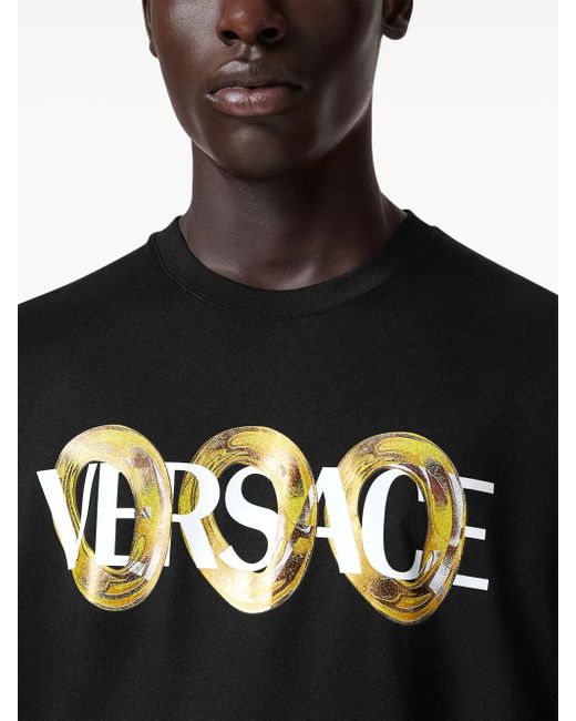 Versace Crewneck T-Shirt With Maxi Chain Logo in Black für Herren