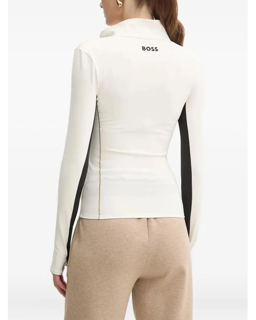 Boss Natural Colour-Block Zip-Neck T-Shirt