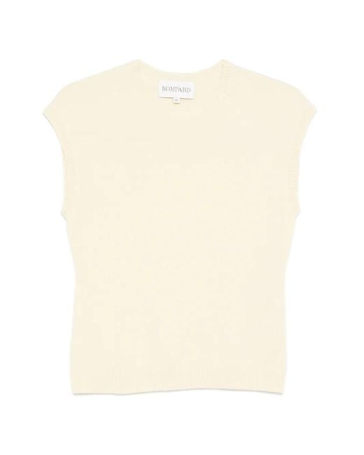 Bompard White Ribbed Short-Sleeved Sweater