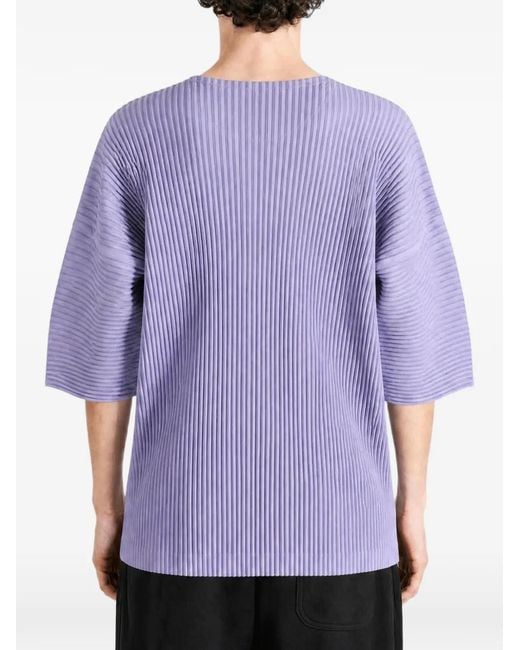 Homme Plissé Issey Miyake Purple Pleated V-Neck T-Shirt for men