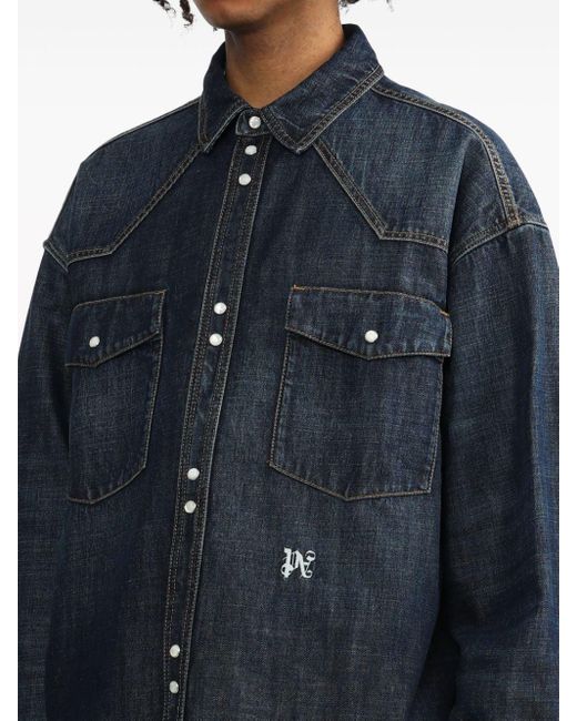 Chemise en jean à logo brodé Palm Angels pour homme en coloris Blue