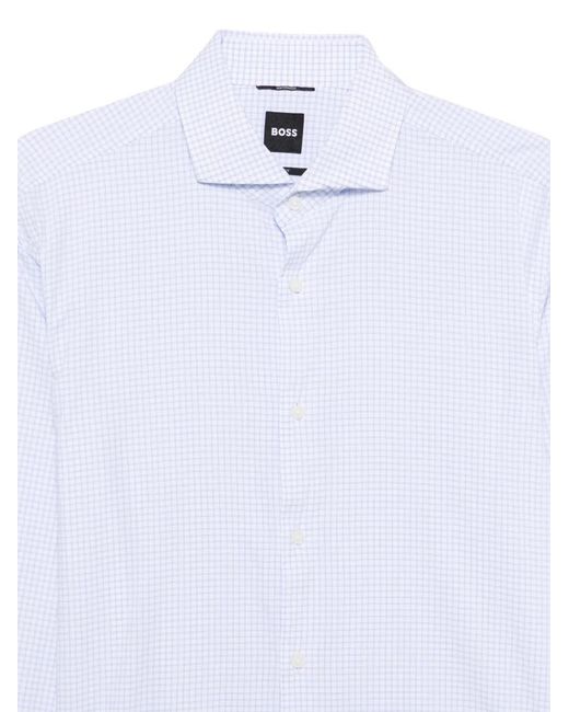 Boss White Check-Pattern Spread-Collar Shirt for men
