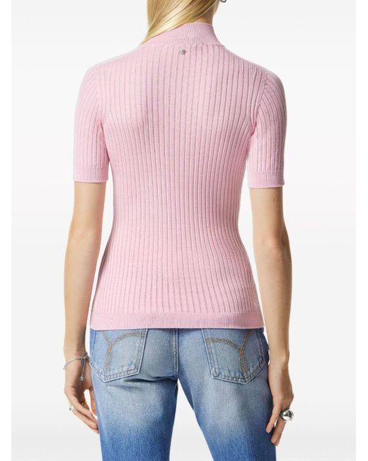 Versace Pink Gerippter Pullover mit Stehkragen