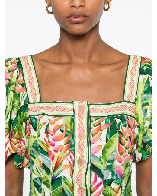 Farm Rio Green Floral-Print Mini Dress