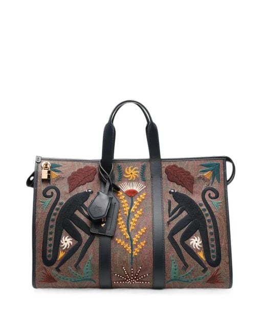 Etro Black Paisley Embroidered Tote Bag
