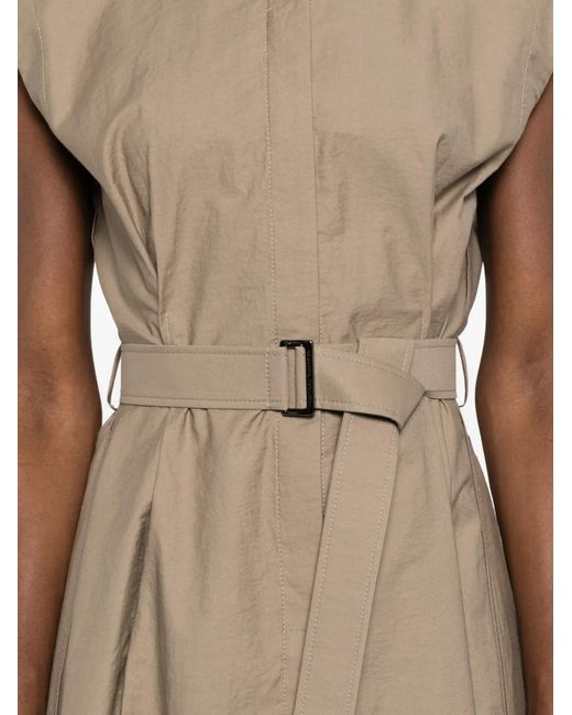 Brunello Cucinelli Natural Robe Mi-Longue Sans Manches À Taille Ceinturée