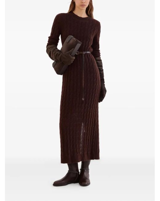 Brunello Cucinelli Brown Sequined Cable-Knit Midi Dress