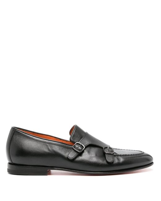 Zapatos monk con hebilla doble Santoni de hombre de color Black