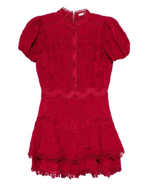 Alice + Olivia Loryn Mini-Blousejurk Met Borduurwerk in het Red