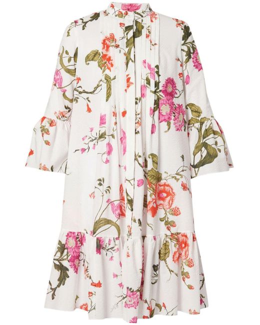 Erdem White Floral-print Seersucker Shirt Dress