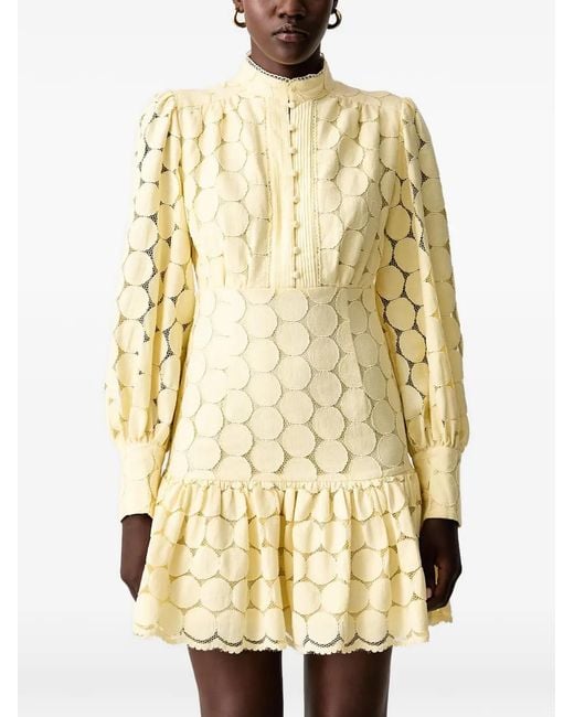 Bardot Natural Remy Guipure-Lace Ruffled Mini Dress