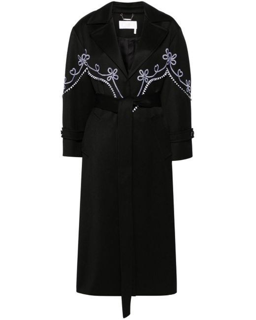 Chloé Black Floral-embroidered Wool Coat - Women's - Cotton/virgin Wool/polyester/ceramic