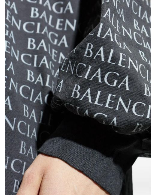 Balenciaga Gray Printed Long-Sleeved T-Shirt for men