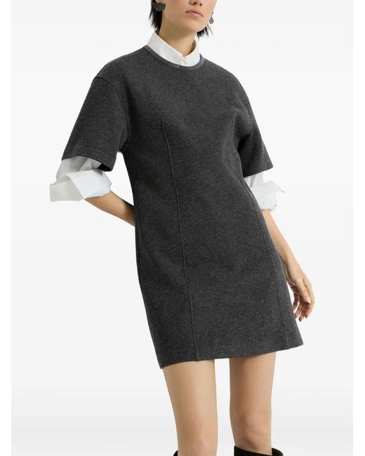 Brunello Cucinelli Black Techno Cotton And Cashmere Interlock T-Shirt Dress With Precious Collar