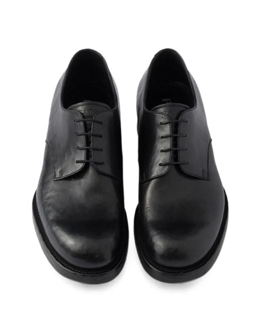 Prada Black Antiqued Leather Lace-Up Shoes for men