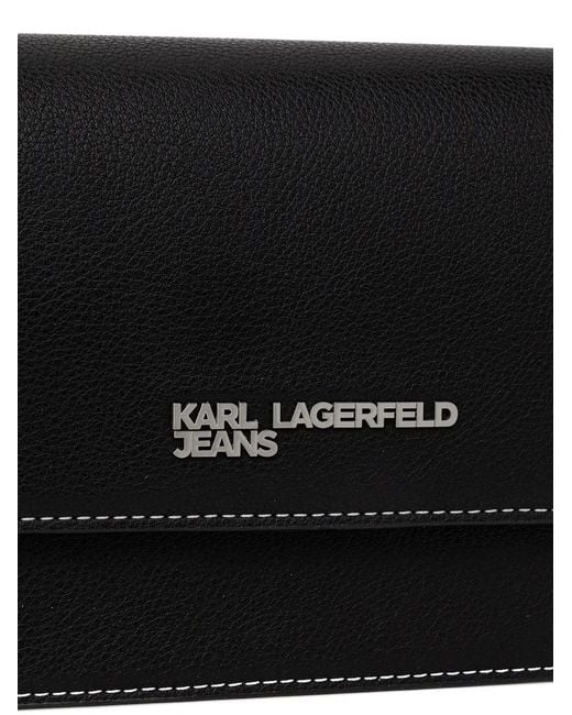 Karl Lagerfeld Black Logo-Plaque Contrast-Stitch Shoulder Bag