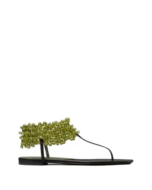 Tory Burch Green Beaded Flat Sandals