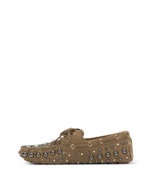 strategia shoes Multicolor Stud-Embellished Suede Boat Shoes