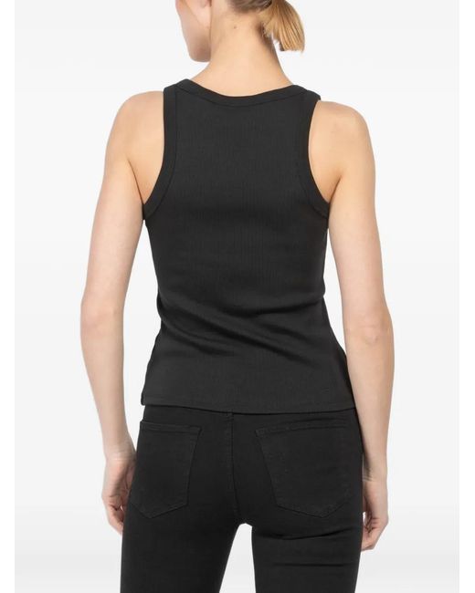 Veronica Beard Black Birke Ribbed Scoop-Neck Top
