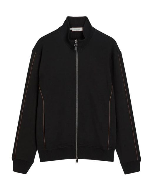 Canali Black Pipe-Detail Zip-Up Sweatshirt for men