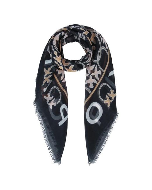 Pinko Blue Fringed Logo Scarf