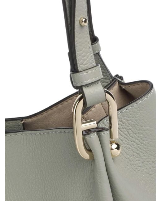 Furla Gray Grained-Leather Shoulder Bag