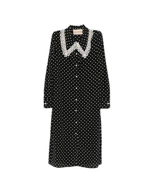Valentino Garavani Black Polka-Dot Midi Shirt Dress