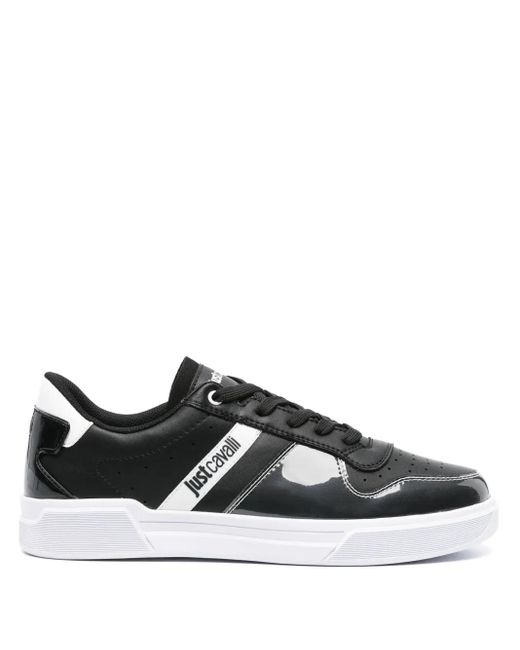 Just Cavalli Black Logo-Print Panelled Leather Sneakers for men