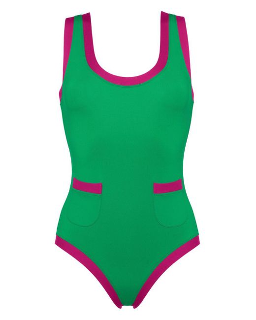 Eres Green Pueblo Contrast-edge Pocket-detail Swimsuit