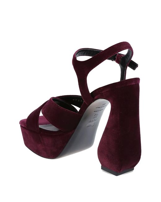 Sergio Rossi Purple Crossover-Strap Velvet Sandals