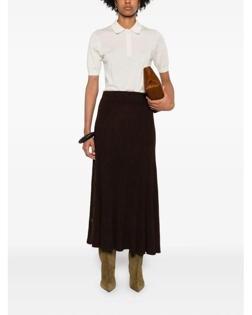 Bompard Brown Ribbed Flared Midi Skirt