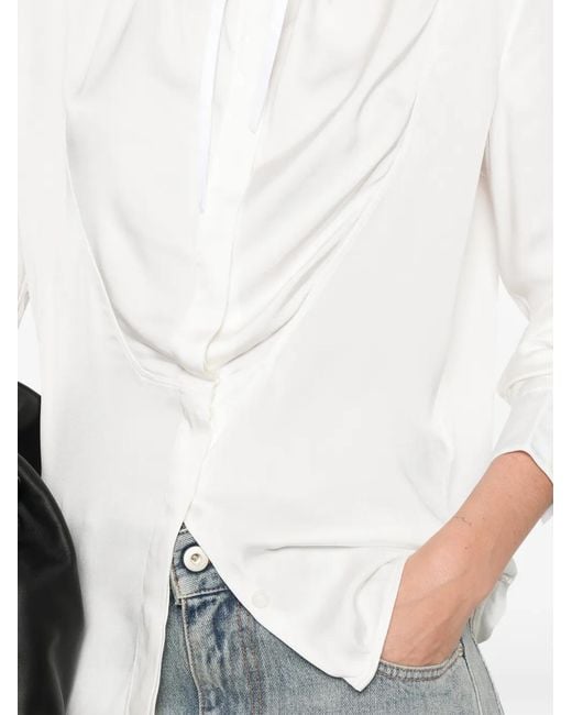 Loewe White Draped Tie-Fastening Blouse