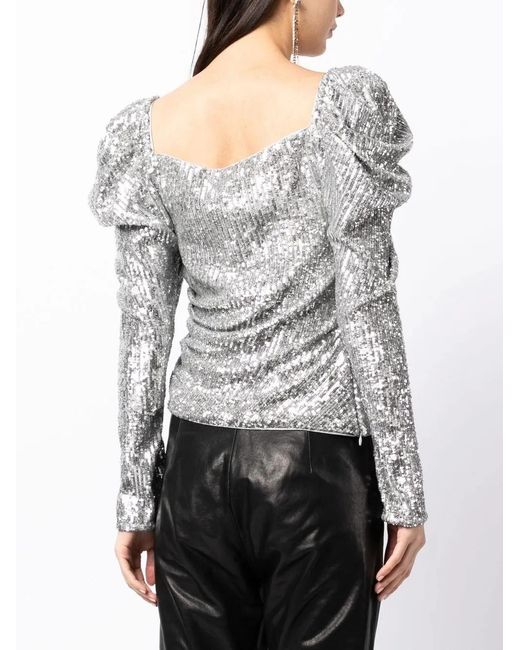 Jonathan Simkhai Gray Allura Hammered Sequin-Embellished Blouse