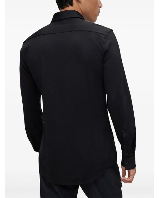HUGO Black Stretch Button-Up Shirt for men