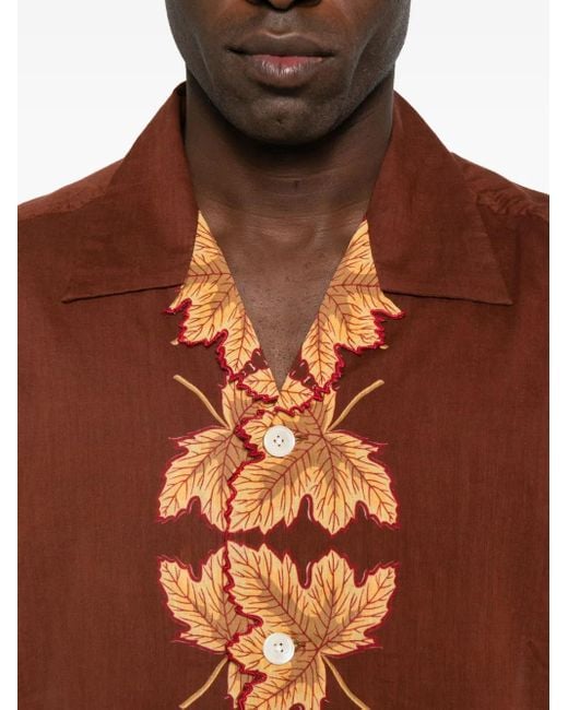 Bode Brown Leaf-Print Scalloped Shirt for men