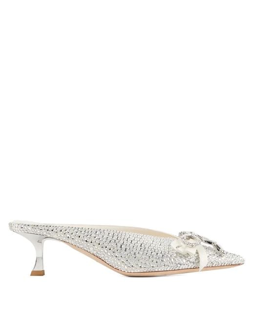Jimmy Choo White Auria 50 Embellished Mules