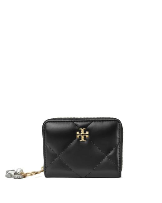 Tory Burch Black Small Kira Diamond Quilt Charm Zip-Around Wallet