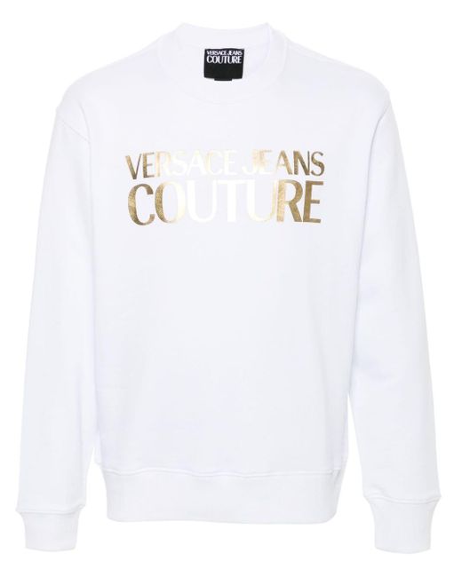 Versace White Metallic Logo-print Sweatshirt for men