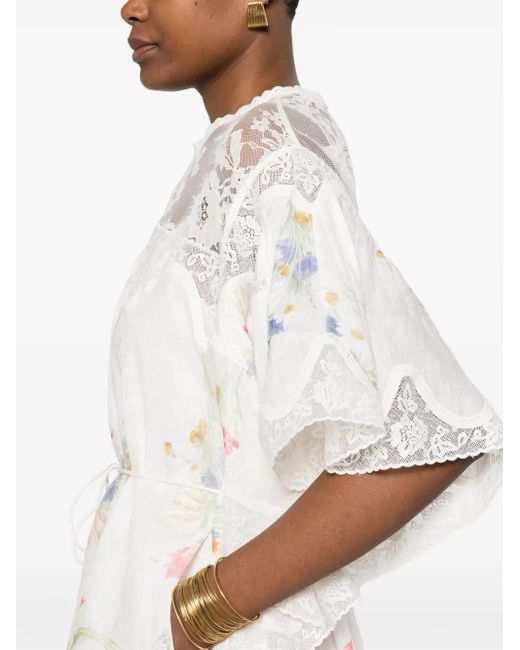 Zimmermann White Minikleid Lucky Aus Leinen Mit Spitze