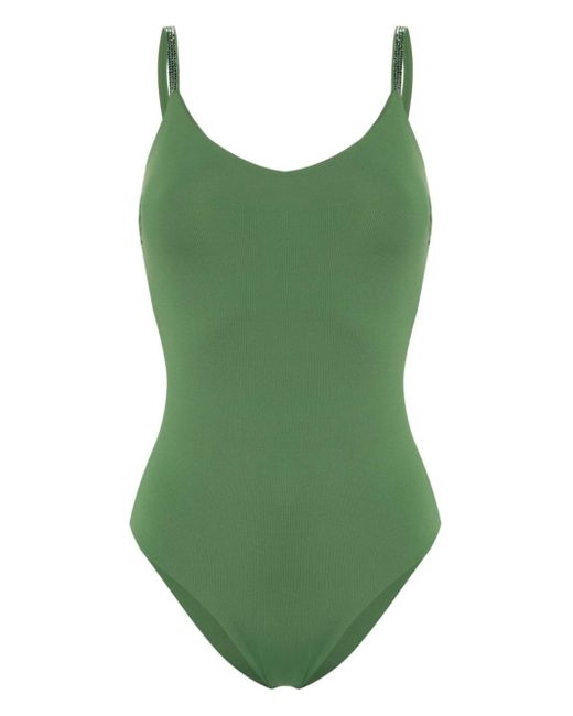 Fisico Green Badeanzug mit strassverzierten Trägern