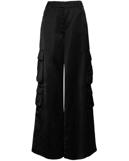 Pantalon cargo en satin à taille haute Self-Portrait en coloris Black