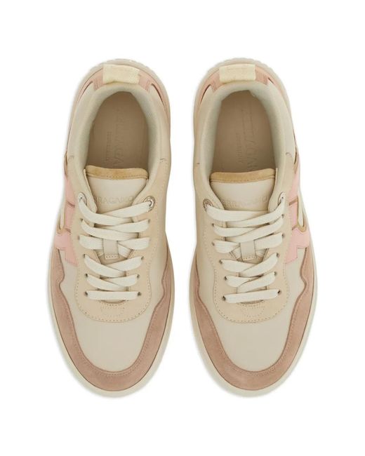 Ferragamo White Gancini Leather Sneakers