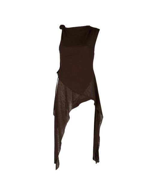 Ganni Natural Knot-Detail Marl-Mesh Tank Top