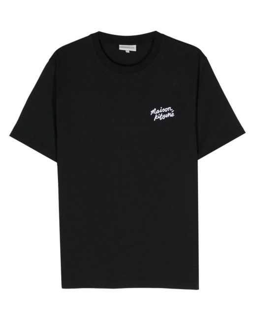 Maison Kitsuné Black Logo-embroidered Cotton T-shirt for men